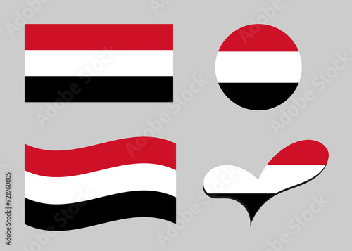 Flag of Yemen. Yemen flag in heart shape. Yemen flag in circle shape. Country flag variations photo