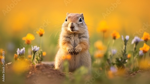 Squirrels on the meadow in bloom are the common ground squirrel and the european squirrel, suslik spermophilus citellus. © Elchin Abilov