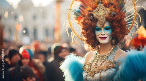 Masked performer at Venice Carnival, ornate costume, Italian tradition, festive masquerade, cultural heritage © mashimara
