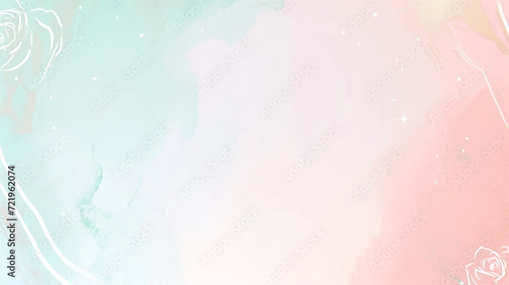 Soft pastel watercolor background with rose outlines and starry sparkles. Soft pastel watercolor background with rose outlines and starry sparkles.
