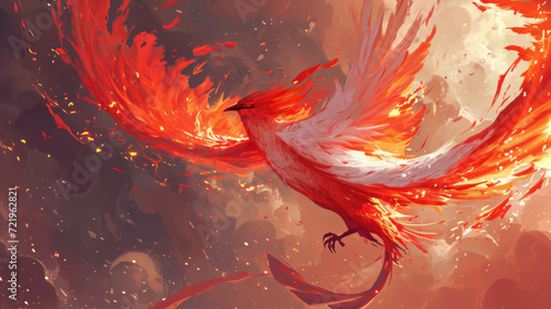 The Chinese mythological animal Phoenix, spreading its wings and flying. 