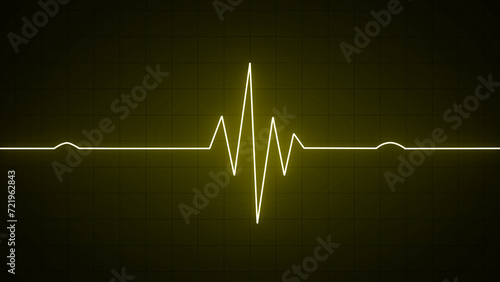 Yellow neon Heart pulse monitor with signal. Heartbeat line. Flat line EKG, Pulse trace. EKG and Cardio symbol. Healthy and Medical concept