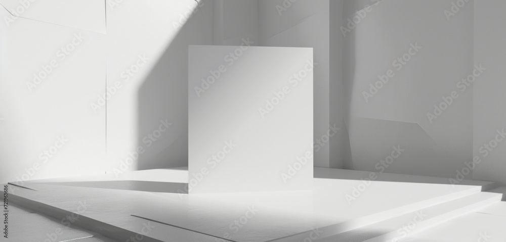 White card standing on a pentagon-shaped table, glossy white.