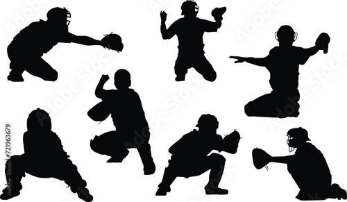 baseball catcher pose silhuette vector