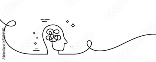 Stress line icon. Continuous one line with curl. Confused mind sign. Depression or Mental health symbol. Stress single outline ribbon. Loop curve pattern. Vector