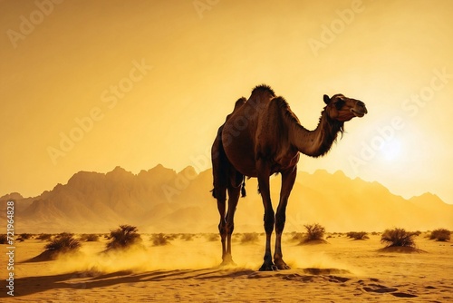 camel in the desert  banner background