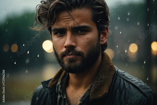 beard man in raining day photo