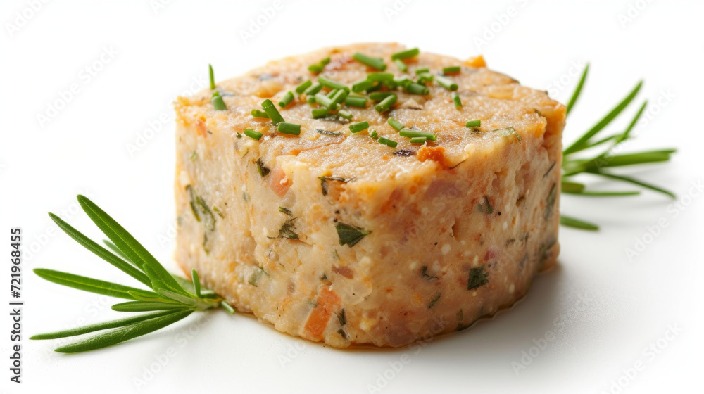 Savory Gefilte Fish Seasoned with Herbs on White Background