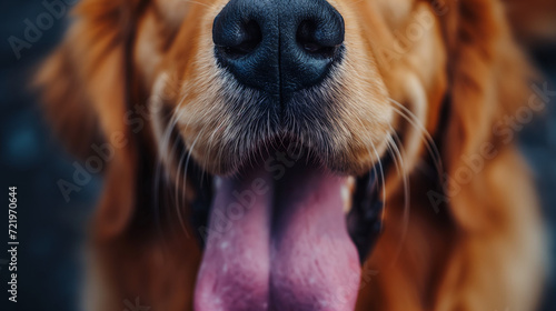 golden retriever dog sticks out his tongue,Close-up of a dog's nostrils photo