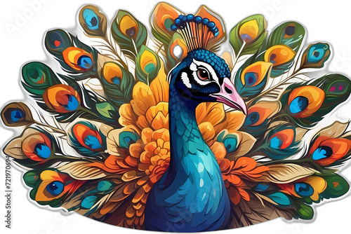 Sticker peacock with feathers