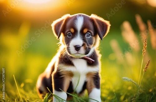 Beautiful puppy sitting on the grass. © Viktorija