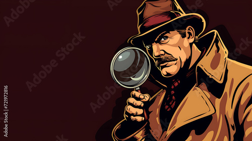A clever detective with a magnifying glass, searching for clues in the darkness.