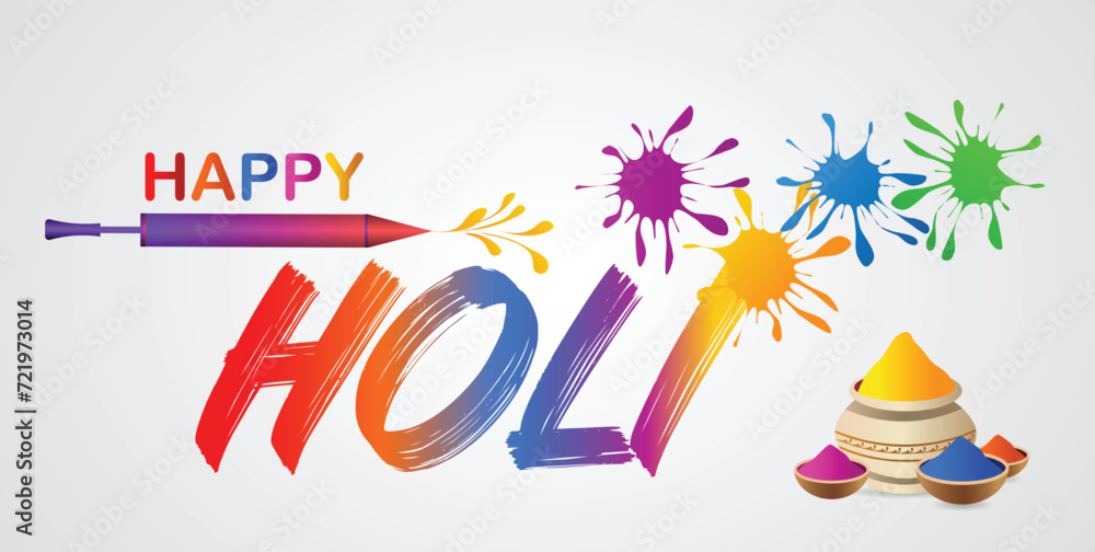happy holi Indian festivel of color pichkari with colour splash vector poster