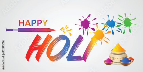 happy holi Indian festivel of color pichkari with colour splash vector poster photo