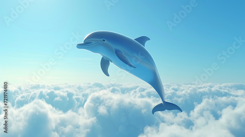 A mesmerizing 3D animated dolphin gracefully swimming in a tranquil sky blue background.