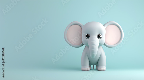 A charming 3D cartoon elephant with a kind expression, portrayed as friendly and large, set against a serene pale blue background.