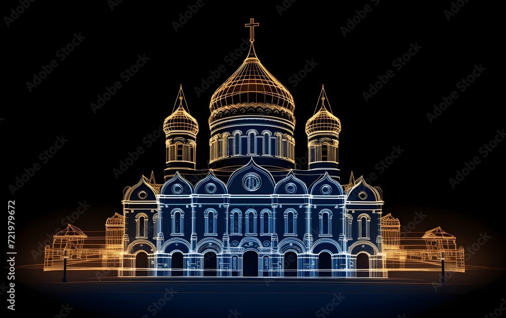 Obraz premium Christ Cathedral 3D Rendering. Fluorescent bulb lighting