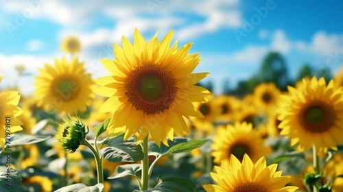 Beautiful Close Up Sunflower Field Crop 3d render