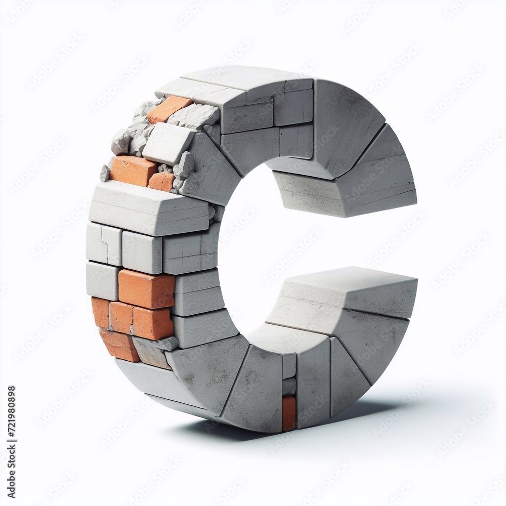 C letter shape created from concrete and briks. AI generated illustration C letter shape created from concrete and briks. AI generated illustration