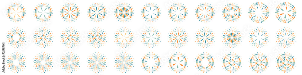 Set of creative fireworks explosion design vectors, ornament fireworks colorful design vector. Set of creative fireworks explosion design vectors, ornament fireworks colorful design vector.