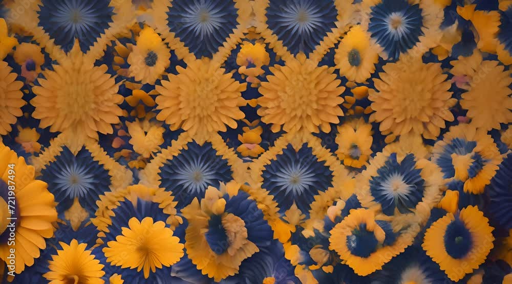 A captivating image of a wall adorned with a mesmerizing pattern of blue and yellow flowers, creating a harmonious visual symphony A captivating image of a wall adorned with a mesmerizing pattern of blue and yellow flowers, creating a harmonious visual symphony