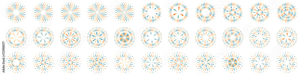 Set of creative fireworks explosion design vectors, ornament fireworks colorful design vector. Set of creative fireworks explosion design vectors, ornament fireworks colorful design vector.