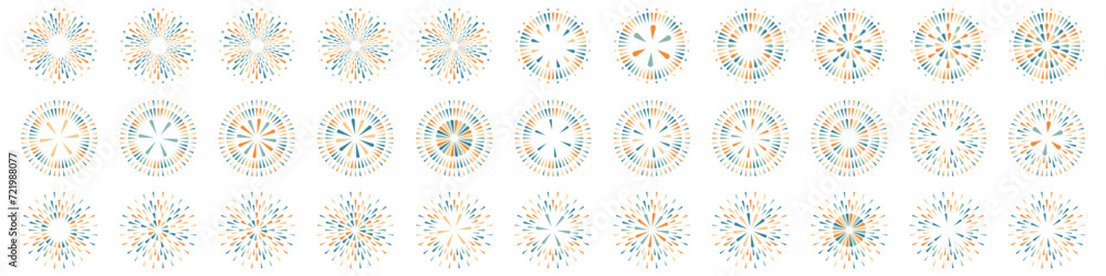 Set of creative fireworks explosion design vectors, ornament fireworks colorful design vector.