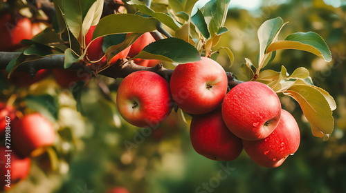 apples on a tree branch with copy space for text background