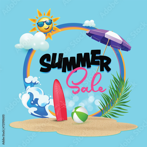 Summer sale offer unit banner template with summer elements. photo