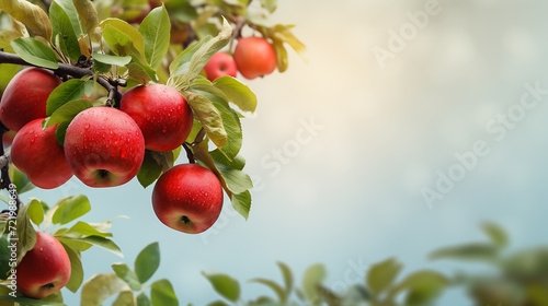 apples on a tree branch with copy space for text background