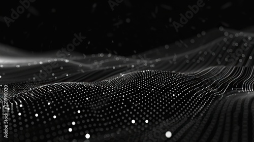 a black photo of a black background, in the style of pointillist optical mixing, digital gradient blends, matte photo, elongated forms, metallic rotation