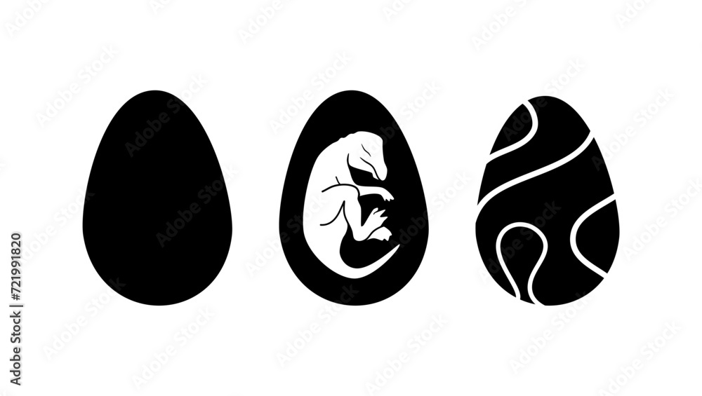 Dinosaur egg, black isolated silhouette Dinosaur egg, black isolated silhouette
