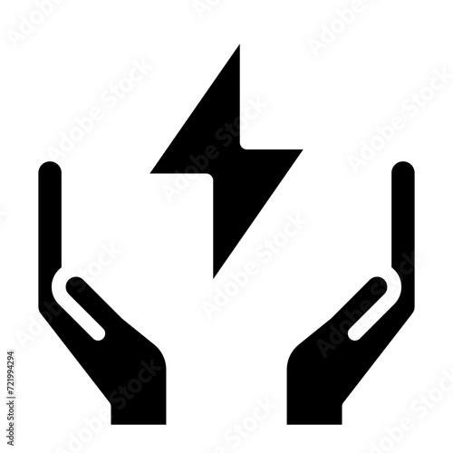 save energy icon, control electricity power, hand saving consumption photo