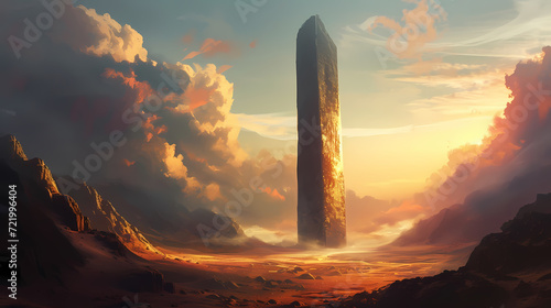 ancient obelisk of the old gods in the space between mountains (ID: 721996404)