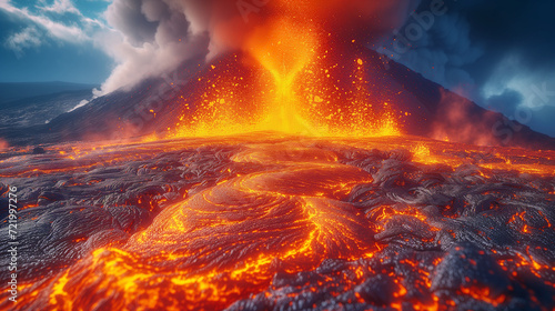 火山から流れるマグマ