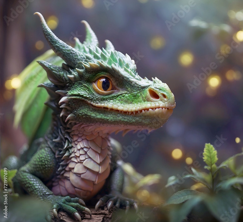 Obraz na płótnie portrait of cute animation dragon kid with wings and horns. 2024 year chinise symbol. New year concept. AI generated w salonie