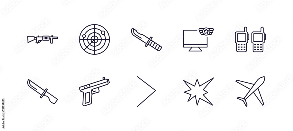 editable outline icons set. thin line icons from army and war ...
