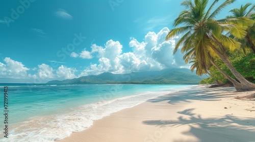 Beach with palm trees and turquoise water © Adobe Contributor