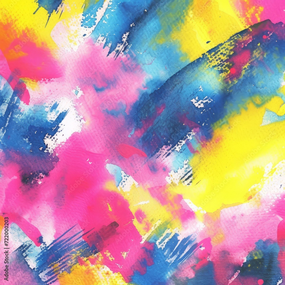 Naklejka premium Colorful watercolor brush strokes seamless pattern. Abstract painting. Bright and vibrant colors. Pink, blue, yellow and purple hues. Hand painted. Grunge texture.