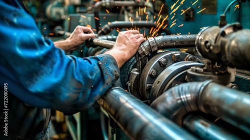 welder working on a metal pipe in a factory