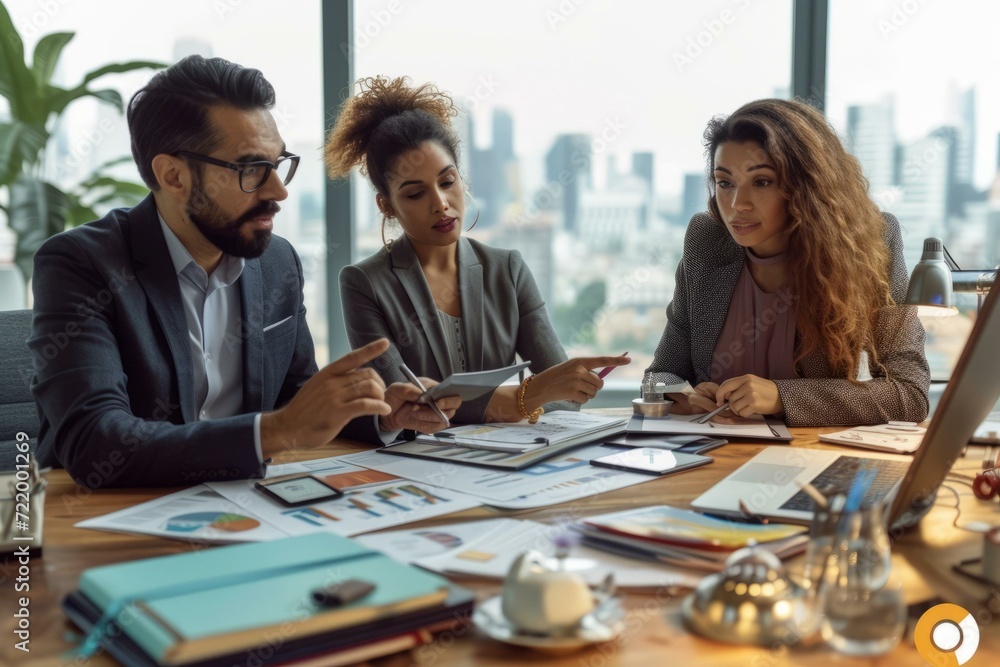 Fototapeta premium Three business professionals having a meeting in an office