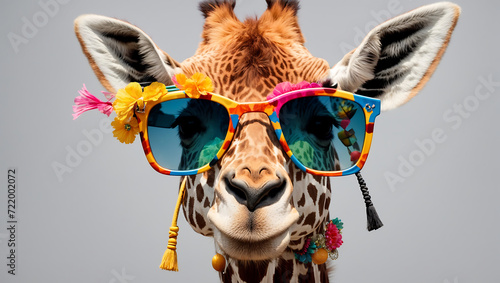 Żyrafa w kolorowych okularach i dekoracjach #722002072