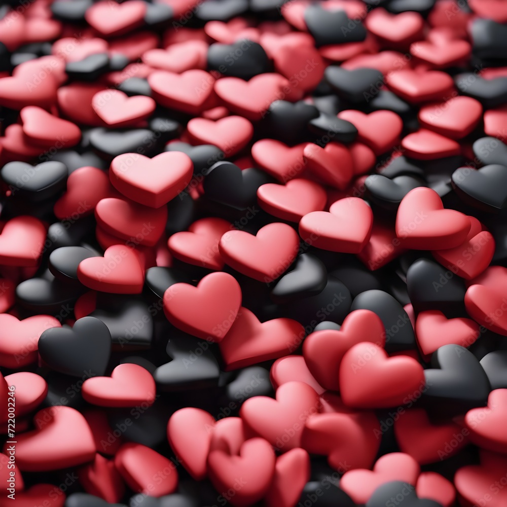 Heap from many small black hearts. Valentine day design concept. Love background. 3D rendering image