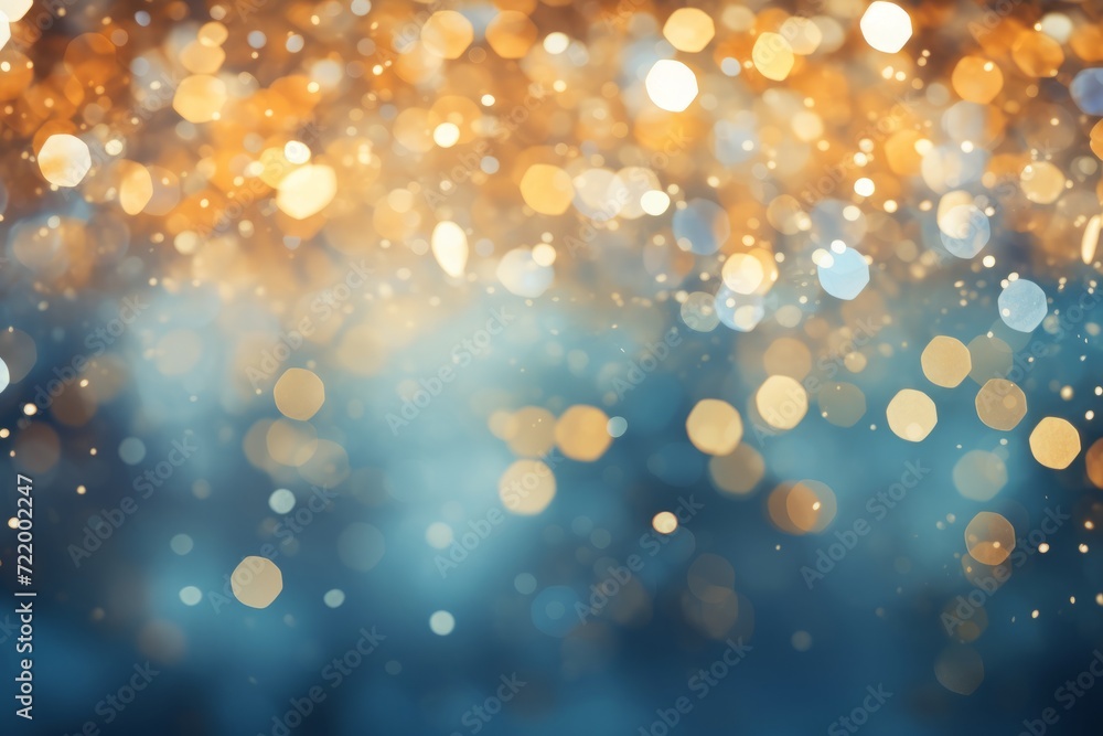 golden abstract glitter bokeh over blue background golden abstract glitter bokeh over blue background