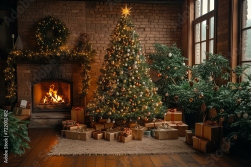 Ornate Christmas tree in a cozy living room