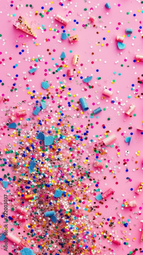 Colorful sprinkles on a pink background