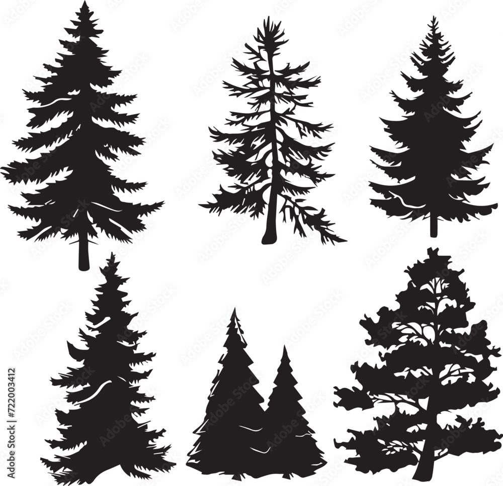 Obraz premium tree, christmas, winter, snow, forest, pine, fir, vector, holiday, nature, landscape, trees, illustration, celebration, season, xmas, cold, evergreen, christmas tree, silhouette, wood, decoration, spr