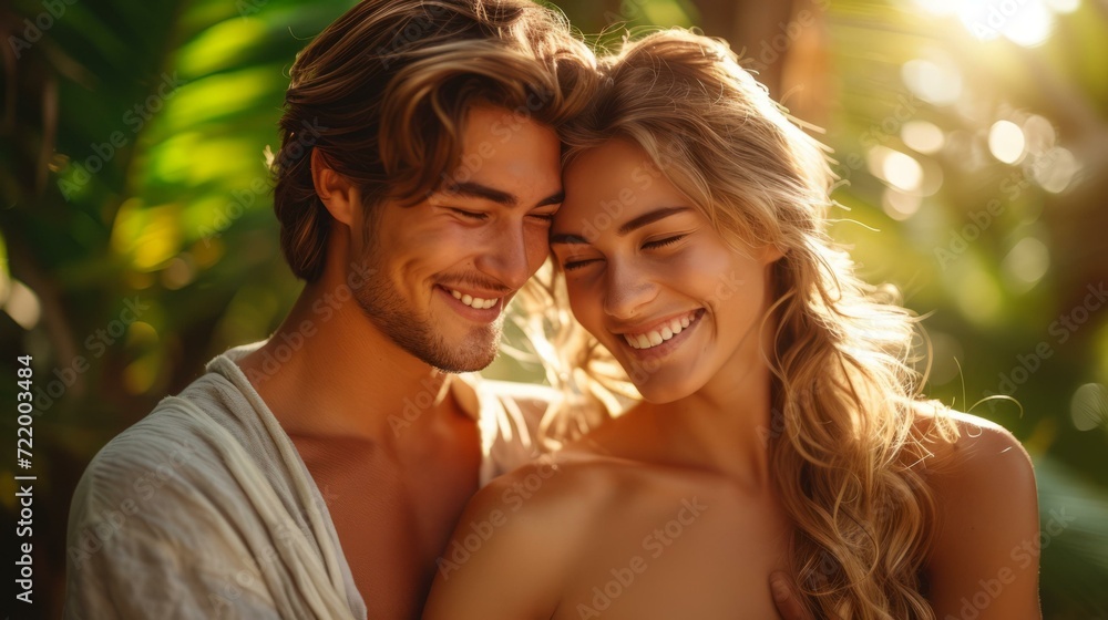 Young couple laughing and hugging in the sun Young couple laughing and hugging in the sun