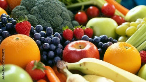 A variety of fruits and vegetables are arranged together