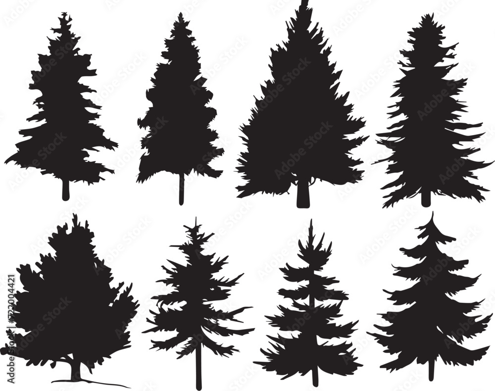 Obraz premium Set Trees. Hand drawn vector illustration 